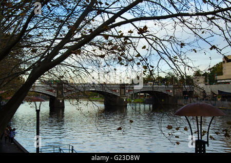 The Princess Bridge over the Yarra River in the City of Melbourne, Victoria, Australia in late afternoon in winter Stock Photo