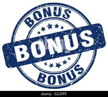 bonus blue round grunge stamp on white Stock Photo - Alamy