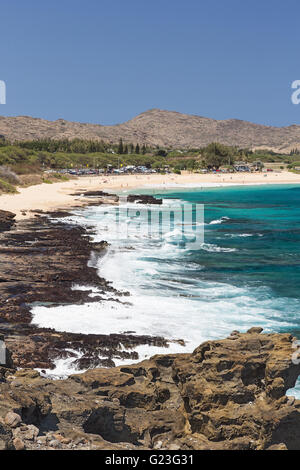 Distant view of Sandy Beach Park on Oahu Stock Photo