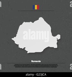 Romania map and official flag icons over grunge background. vector Romanian political map 3d illustration. European State geogra Stock Vector