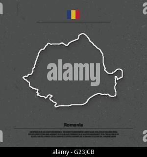 Romania map and official flag icons over grunge background. vector Romanian political map contour. European State geographic ban Stock Vector