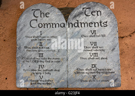 Replica of the Ten Commandments at the Holy Land Experience Christian theme park in Orlando, Florida. Stock Photo