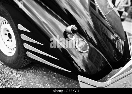 Rear of old classic car. Black and white photo Stock Photo