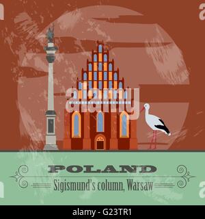 Poland landmarks. Retro styled image. Vector illustration Stock Vector
