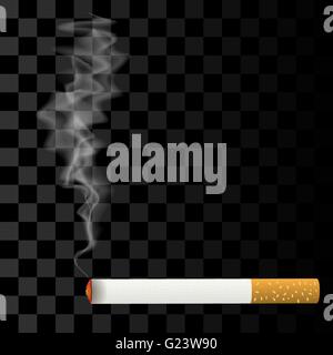 Burning Cigarette on Checkered Background. Stock Vector