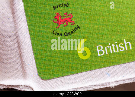 British Lion Quality symbol on carton of 6 British medium free range eggs Stock Photo