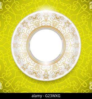 Ceramic Ornamental Plate Isolated on Yellow Stock Vector