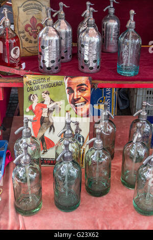 Soda Water bottles at Antique market, Plaza Dorrego,  San Telmo,  Buenos Aires, Argentina Stock Photo