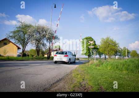 road, railway, level crossing, cross-roads Stock Photo