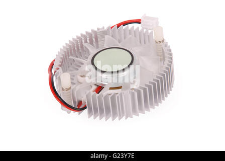 Close-up shot of a computer CPU cooler isolated on white background with soft shadow (Clipping path) Stock Photo