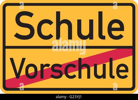 From pre school to elementary school - german sign Stock Vector