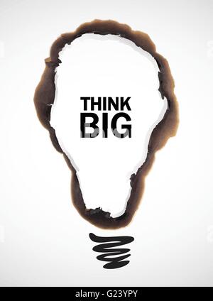 vector illustration of bulb shaped burn mark with think big text on white background Stock Vector