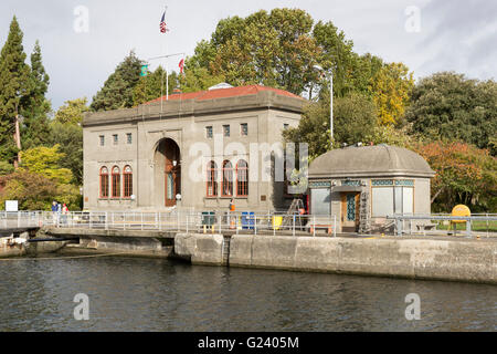 Ca: 1913 Administration Building at the Ballard Locks in Seattle, Washington. Stock Photo