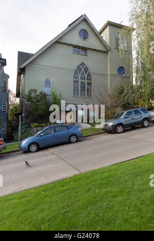 The historic 1907 wooden Evangelical United Brethren church in the Queen Anne neighborhood of Seattle, Washington Stock Photo