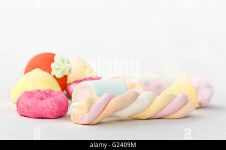 Marshmallows in various shapes and different colors Stock Photo