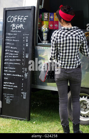 menu sign at food truck at rock n roll event, Venlo Netherlands Stock Photo