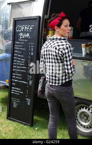 menu sign at food truck at rock n roll event, Venlo Netherlands Stock Photo