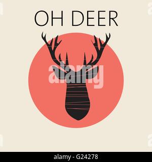 Head of deer in outline over a red round frame. Digital vector image. Stock Vector