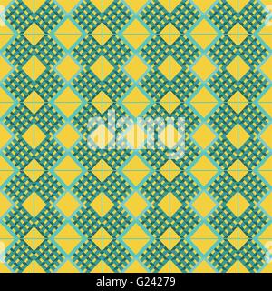 Abstract background with aqua prism shapes and squares pattern over an yellow background. Digital vector image. Stock Vector
