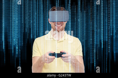 man in virtual reality headset or 3d glasses Stock Photo