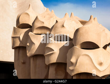 Casa Mila (La Pedrera) Roof Chimneys by Antonio Gaudi, Barcelona, Catalonia, Spain.