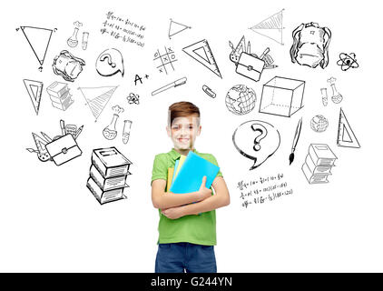 happy student boy with folders and notebooks Stock Photo