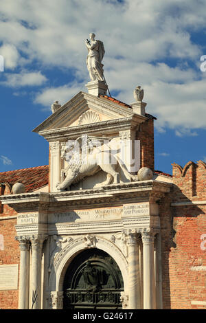 The winged Venetian lion at the Entrance 'Porta Magna' of Arsenale Stock Photo