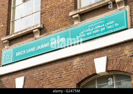 England London East End Bengali Brick Lane Jamme Masjid mosque sign was The London Great Mosque before Regents Park mosque Stock Photo