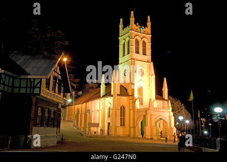 Christ Church at night, Mall, Shimla, Himachal Pradesh, India Stock Photo