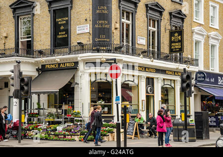 The Prince Alfred pub in Bayswater, London sits on the corner of Queensway and Porchester Gardens. Stock Photo