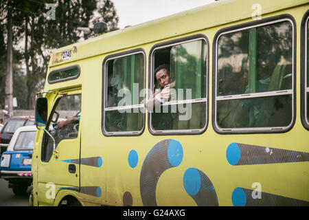 ADDIS ABABA, ETHIOPIA - 13 August 2015: Unidentified people in the chaotic streets of Addis Ababa where, without a single traffi Stock Photo