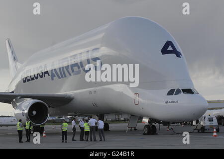 BUCHAREST, ROMANIA - May 18, 2016: Airbus A300-600ST (Super Transporters), Beluga, is welcomed for the first landing on Henri Co Stock Photo
