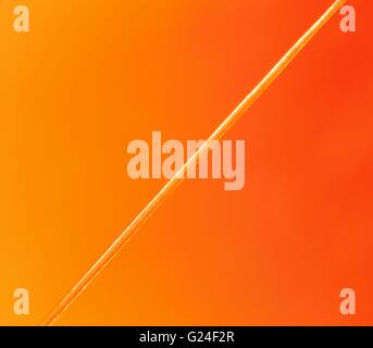 Abstract, closeup on single hair on orange and red blurry background Stock Photo