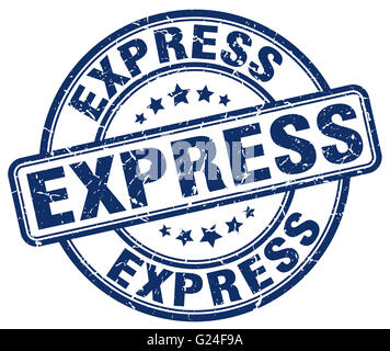 express blue round grunge stamp on white Stock Photo - Alamy