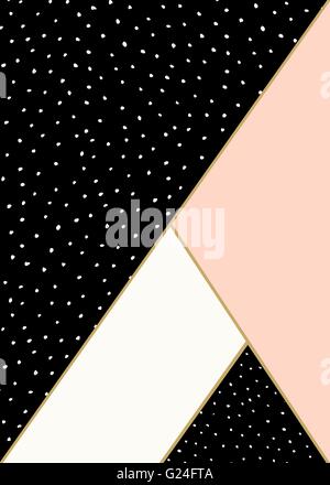 Abstract geometric composition in black, white, gold and pastel pink. Hand drawn dots pattern and geometric elements. Modern and Stock Vector