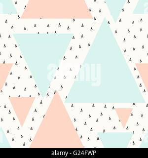 Abstract geometric seamless repeat pattern in black, cream, pastel pink and blue. Modern and stylish abstract design poster, cov Stock Vector