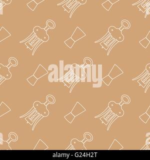 vector light color outline design barman tools jigger wing corkscrew isolated brown gold background deco seamless pattern Stock Vector