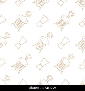 vector brown gold color outline design barman tools jigger wing corkscrew isolated white background deco seamless pattern Stock Vector