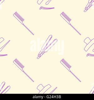 vector pink violet outline design hairdresser iron comb and pins seamless decoration pattern isolated light background Stock Vector