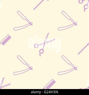 vector pink violet outline design comb scissors razor seamless decoration pattern isolated light background Stock Vector