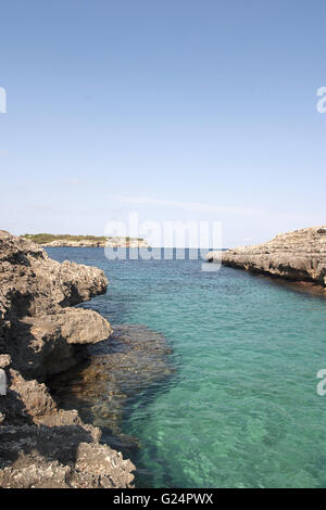 a beautiful view of a rocky seaside cove in Palma de Mallorca, rocks, clear water, transparent water, summer, tourism, nature Stock Photo