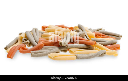 Colorful strozzapreti italian pasta isolated on white Stock Photo