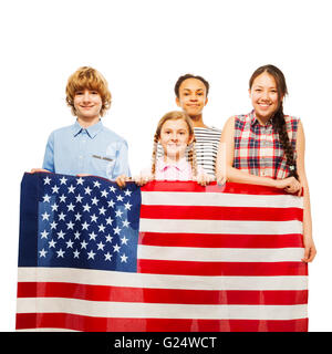 Happy American kids with the star-spangled banner Stock Photo