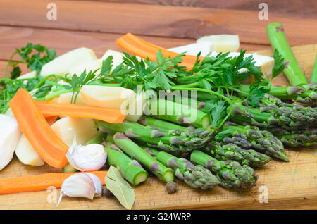 vegetable soup ingredients on table Stock Photo