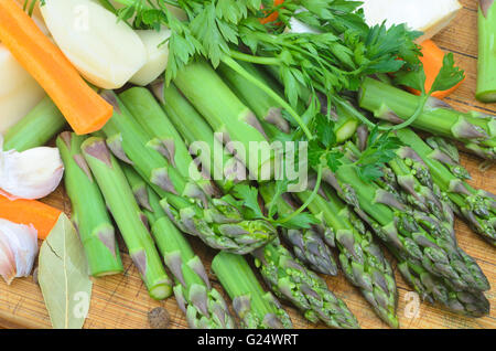 vegetable soup ingredients on table Stock Photo