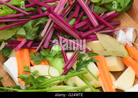 vegetable soup ingredients on table Stock Photo