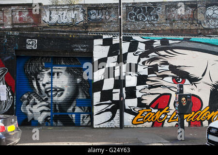 LONDON, UNITED KINGDOM - JANUARY 12, 2014: Shoreditch, in the heart of the trendy East End of London, has become synonymous with Stock Photo