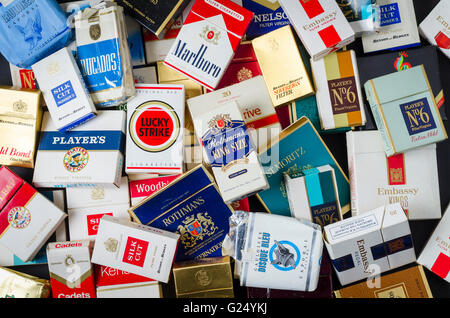 Packets of Various Old Cigarette Boxes Stock Photo