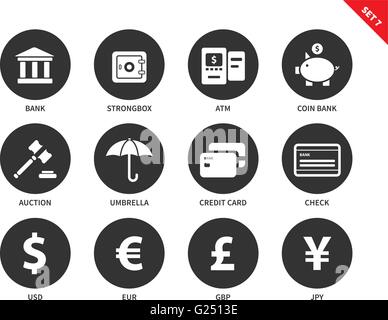 Banking and business icons on white background Stock Vector