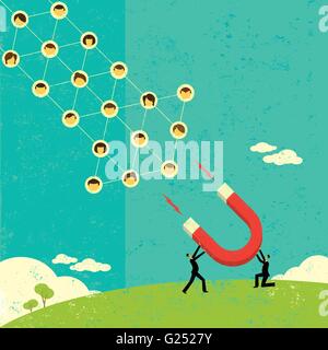 Attracting Social Networks Business people use a large magnet to attract a large social network. Stock Vector